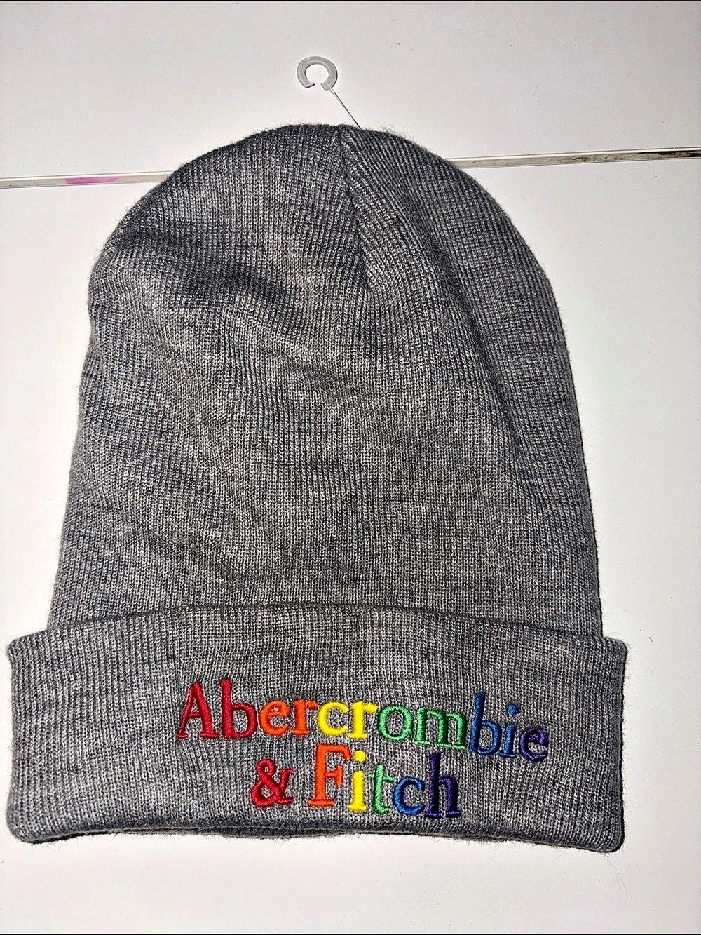 Abercrombie & Fitch Rainbow Logo Beanie Gray